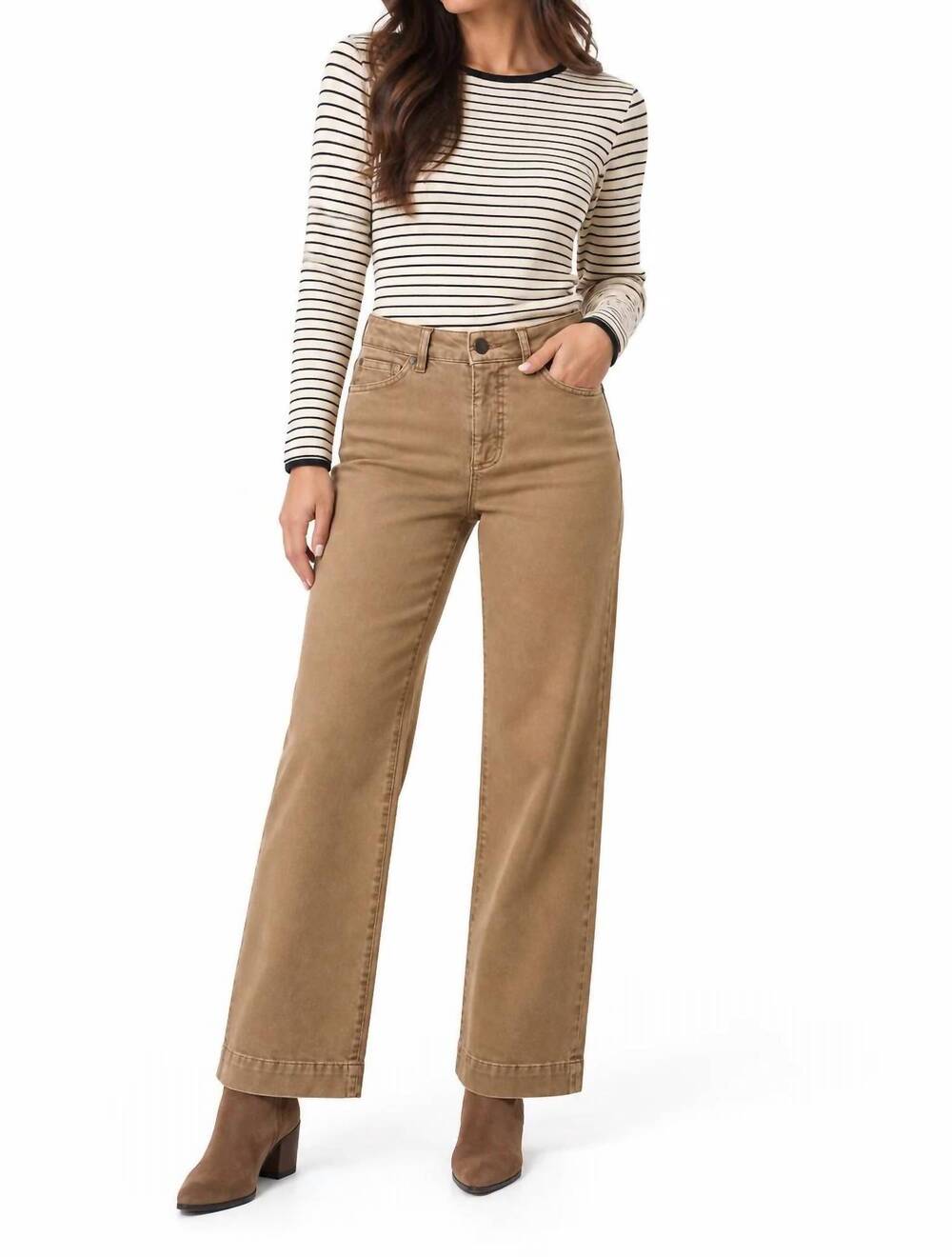 NEW MB BY TRIBAL utility wide-leg stretch twill pants in fossil